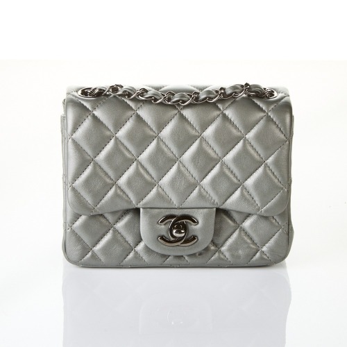 Chanel, Metallic Grey Lambskin Mini Flap Bag