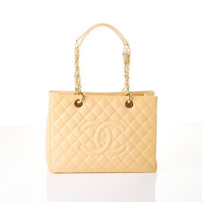 Chanel, Beige Caviar Leather Grand Shopping Tote Bag