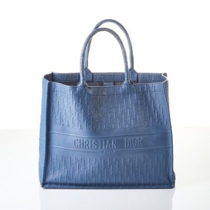 Christian Dior, Blue Grey Embossed Leather Book Tote