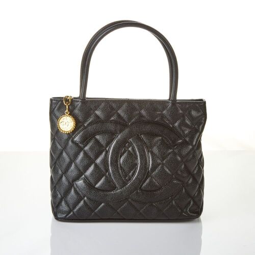 Chanel CC Black Caviar Leather Medallion Tote