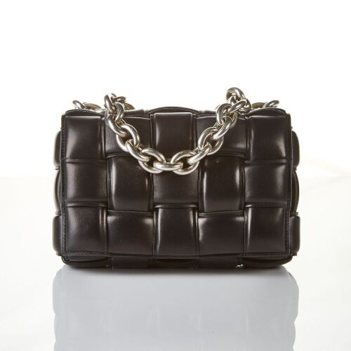 Bottega Veneta, Black Maxi Intrecciato Lambskin Chain Cassette Bag