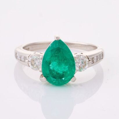 Platinum, Modern, 1.82ct Emerald / .59ct Diamond Set Ring