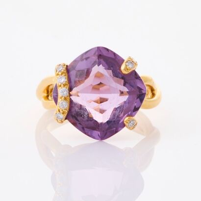 Chanel, 18ct Yellow Gold, Amethyst / .40ct Diamond Dress Ring, Size 51