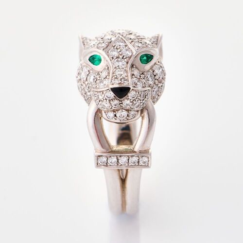 Cartier, .75ct Diamond Set Panther Ring in 18ct White Gold, Size 51