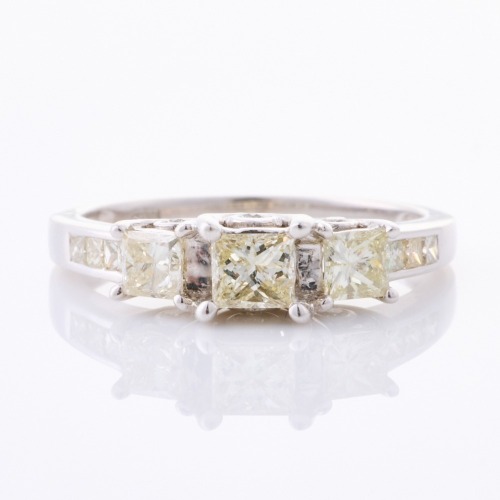 14ct White Gold, 1.00ct Princess Cut Three Stone Diamond Ring