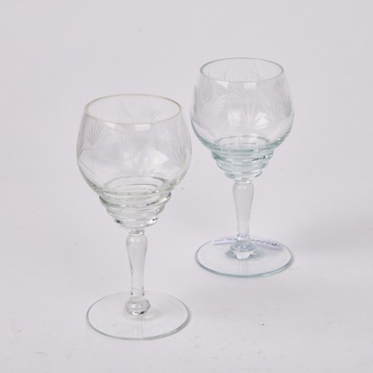 Two Etched Glass Hock Glasses