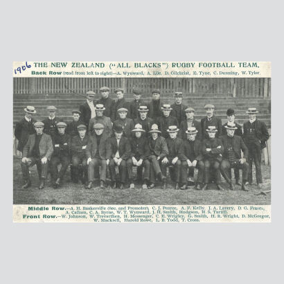 A 1906 Postcard of the New Zealand All Blacks Rugby Football Team