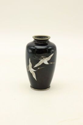 A Japanese enamelled inked ground crane vase