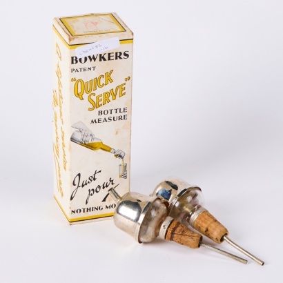 Two Vintage Bowkers "Quick Serve" Bottle Measures