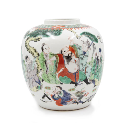 A Chinese Late Qing Dynasty Famille Verte 'Eight Immortals' Jar