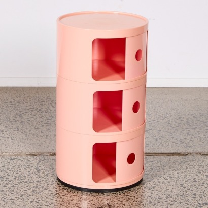 A Pink Three Compartment Kartell Componibili Style Storage Unit