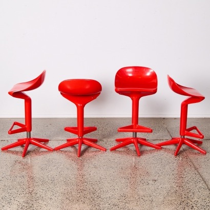 A Set of Four Red 'Spoon' Stools by Antonio Citterio for Kartell