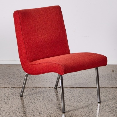 A Single Walter Knoll Chair In Red Textured Upholstery