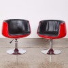 A Pair Of Retro Tub Chairs In Red With Chrome Base