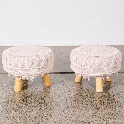 A Pair of Crocheted Footstools