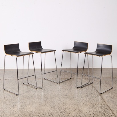 A Set of Four Minimal Sleigh Based Barstools with Formed Ply Seats