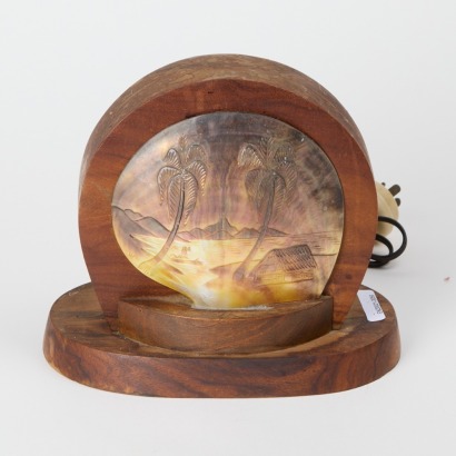 A Vintage Wooden Lamp With Tahitian Shell Carving