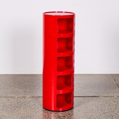 A Red Five Compartment Kartell Componibili Style Storage Unit