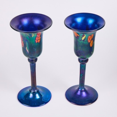 A Pair of Carl Radke Iridescent Glass Goblets