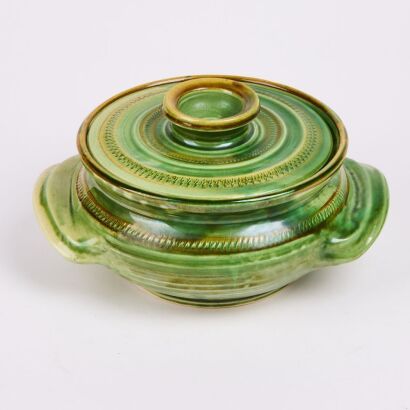 A Green Ribbed Casserole Dish