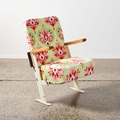 A Vintage Folding Theatre Seat In Modern Upholstery