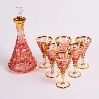 A Vecchia Murano Decanter and Goblet Set with Etched Tray