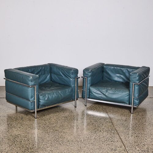 A Pair Of Italian Made Le Corbusier LC3 Style Chairs