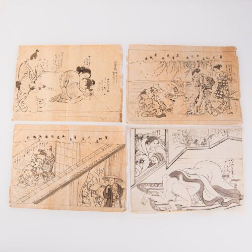 Four Japanese 20th century chungyo Ukiyo-e Paintings