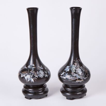 A Pair of Inlaid Vases with Bases