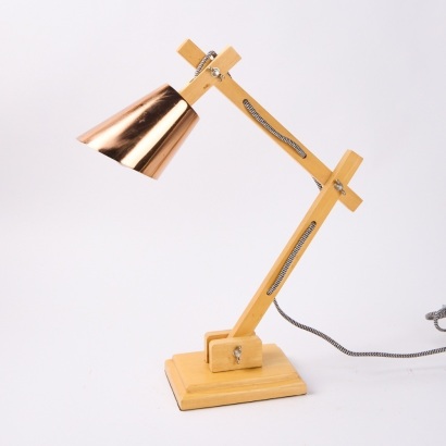 A Wood and Copper Desk Lamp