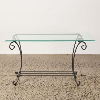 A Wrought Iron Console Table With Bevelled Edged Glass top