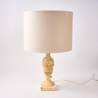 An Alabaster Based Lamp with Linen Shade A/F