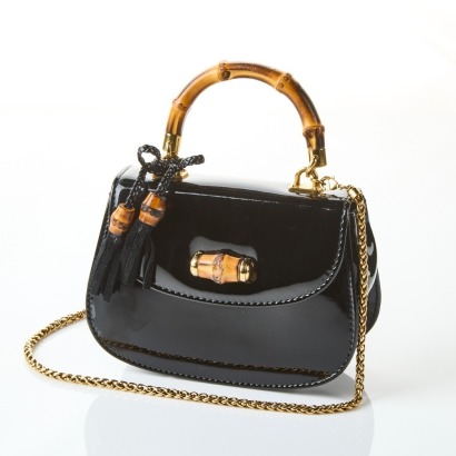 Gucci, Black Patent Leather / Bamboo Mini Bag with Gold Plated Chain