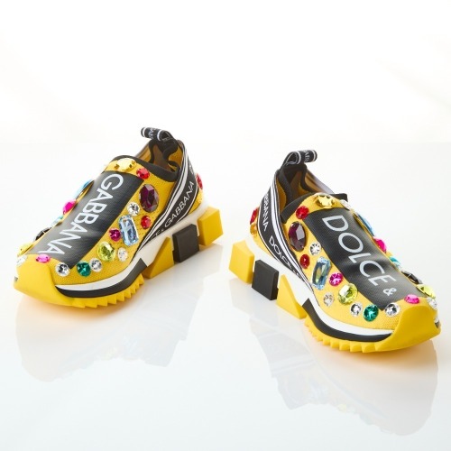 Dolce and Gabbana, Yellow Multicoloured Jewelled Sneakers, Size 36.5 with Box