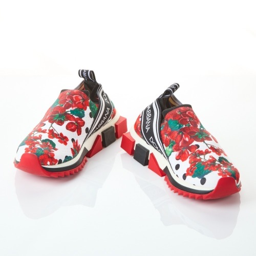 Dolce and Gabbana, Red Flower Sneakers, Size 35 with Box