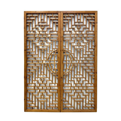 A Pair of Large Chinese Decorative Wooden Window