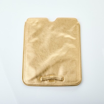 Emilio Pucci Gold Metallic Leather Tablet Pouch