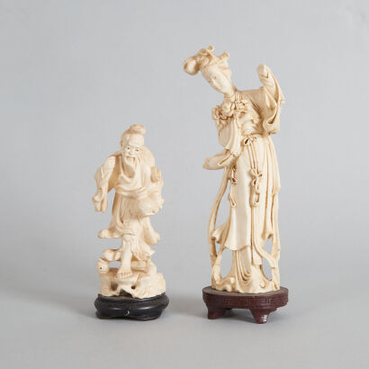 Two Chinese Resin Carved Lady Statues