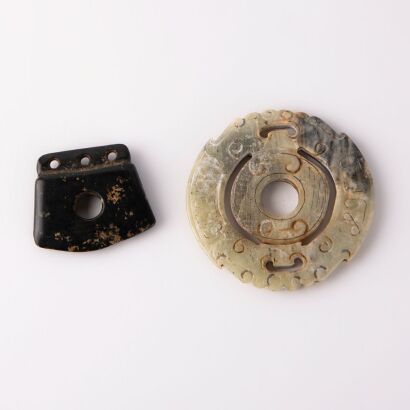 An old Chinese black jade pendant and An old Chinese jade medallion