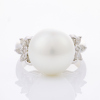 12ct Rhodium Plated, Yellow Gold, Cultured Pearl / .42ct Diamond Ring