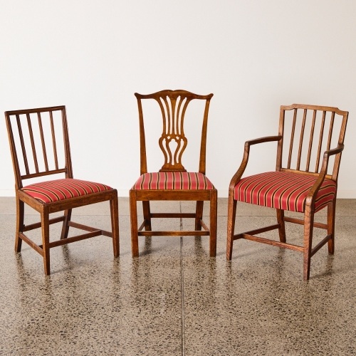 Three Georgian Chairs With Ornate Backrests