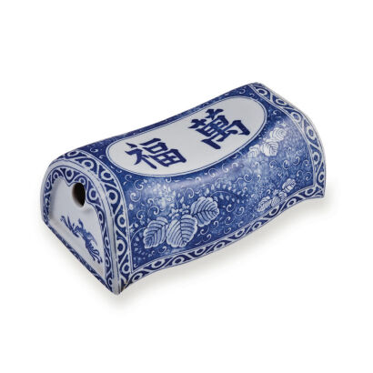 A Blue and White Porcelain Pillow with fortune characters