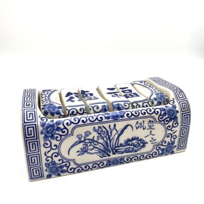 A Blue and White Porcelain Panel Pillow with Virtue and Fortune Characters