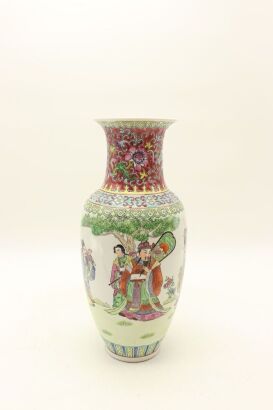 A Chinese Jingdezhen Famille Rose 'Figures' Guanyin Vase