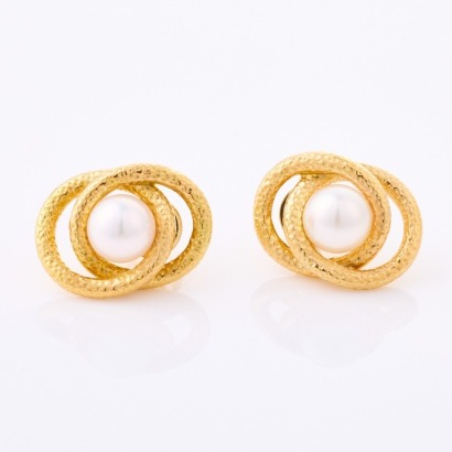 18ct Yellow Gold, 9mm Pearl Interwined Stud Earrings