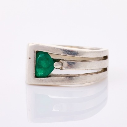 Sterling Silver, Modern, .35ct Emerald Ring