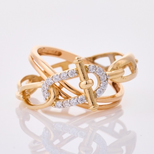 18ct Yellow / Rose Gold, Modern, CZ Set Ring - Near new