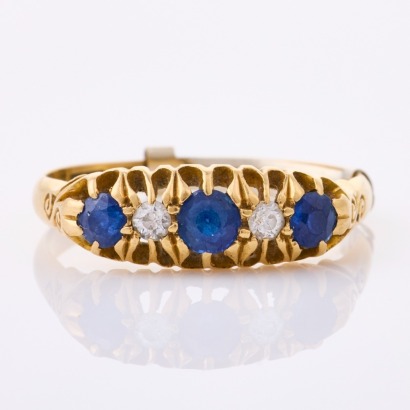 18ct Yellow Gold, Vintage, Sapphire / Diamond Bridge Ring