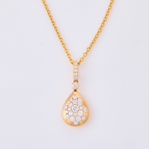 18ct Yellow Gold, Drop Shape .60ct Diamond Set Necklace, on 9ct Gold Chain - Near new