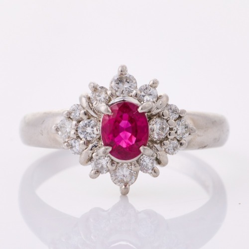 Platinum, Modern .64ct Ruby / .36ct Diamond Ring